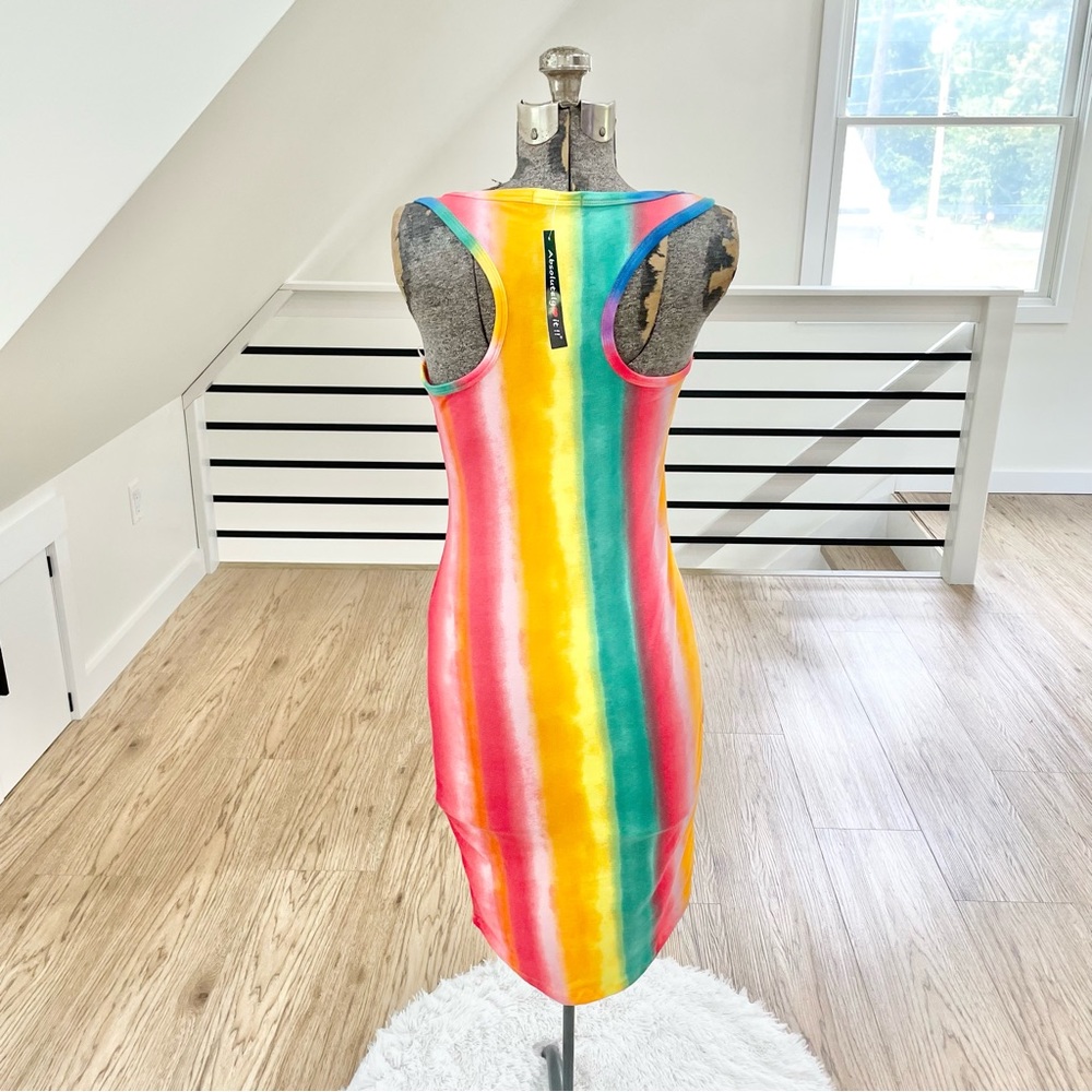 NWT S M L colorful striped bodycon midi stretchy dress - Picture 7 of 9